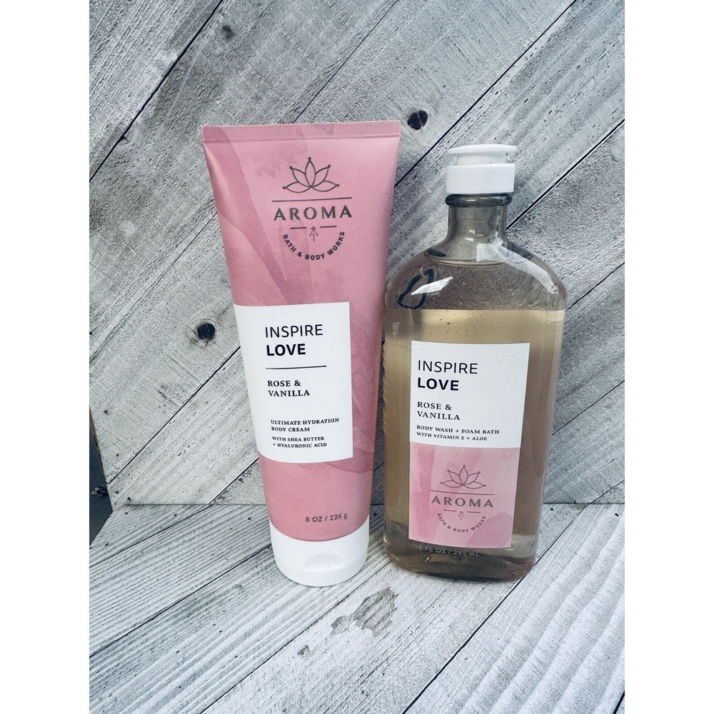 Bath & Body Works Aroma Inspire Love Rose & Vanilla Body Cream and Wash Set